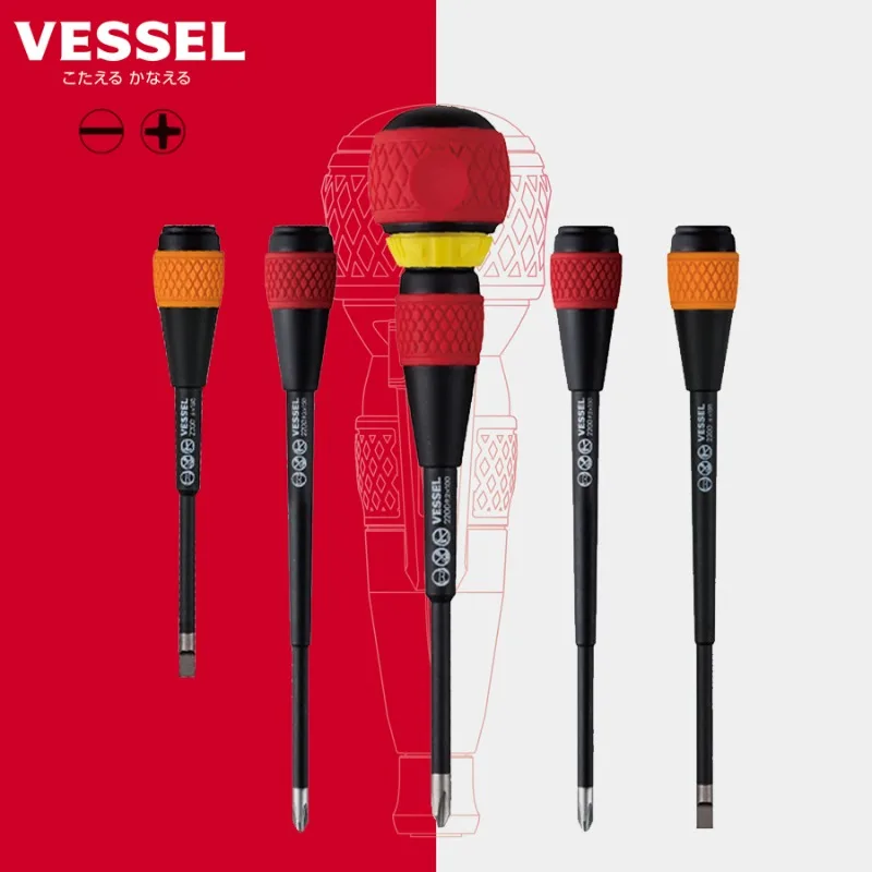 

VESSEL Hand Tools Ball Ratchet Grip Screwdriver Set Suitable for Phillips and Slotted Screws NO.2200 5Pcs Set