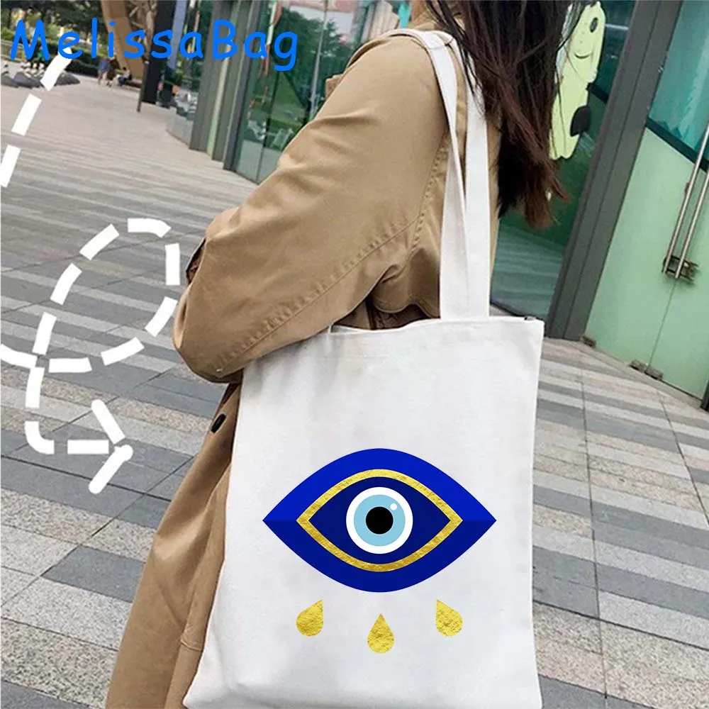 Graffiti Greek Nazar Blue Evil Eye Tree Groovy Flower Blue Mandala Cute Gifts Shoulder Canvas Totes Shopping Bag Travel Handbags