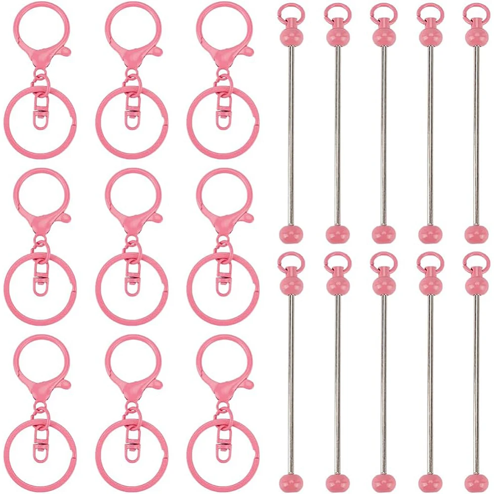 

20Pcs 2 Styles Baking Painted Zinc Alloy Keychain Claspsp with Iron Bar Beadable Keychain Hot Pink 68~78mm 2 styles 10pcs/style