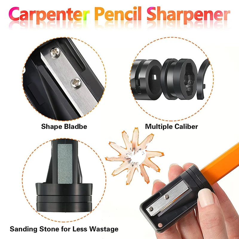 

12 Pcs 7 Inches HB Flat Octagonal Carpenter Marking Pencils With Pencil Sharpener, Retractable Pen Holder