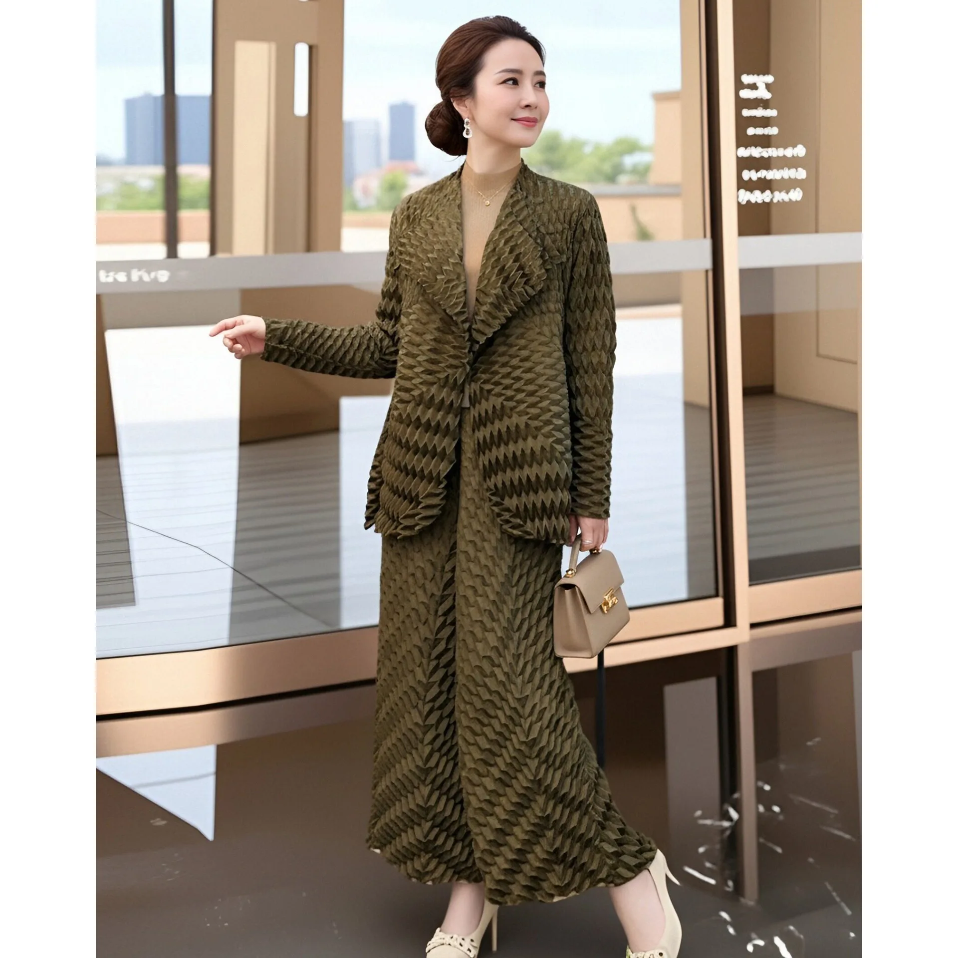 

Костюм Miyake серого цвета: женский весенний повседневный комплект из плиссированного топа и модных широких брюк свободного кроя, плиссированный костюм-двойка