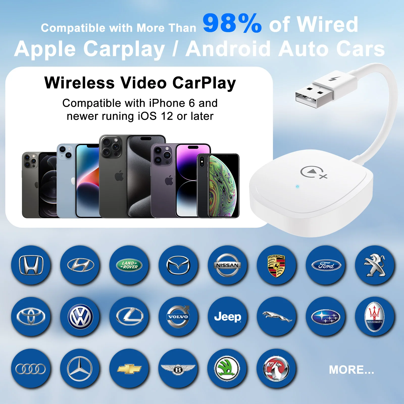 Carplay wireless adapter With youtube Netflix Tiktok apple wireless carplay dongle support online update Just plug and play