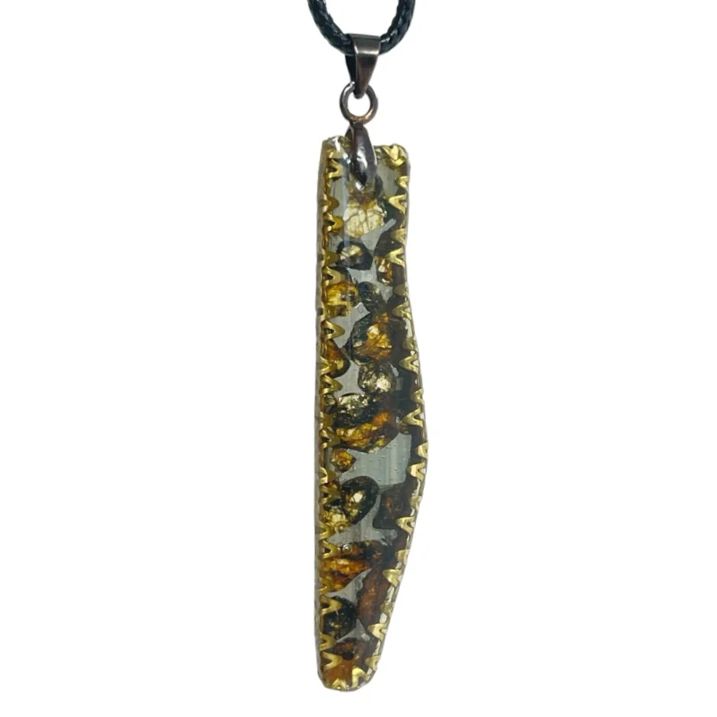 Rare Sericho Pallasite Meteorite Irregular Slice Pendant Natural Olivine Crystal Gold Edge Collectible Jewelry CB185