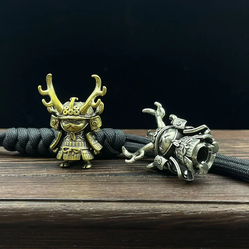 Japanese Pirate Antlers Samurai Doll Paracord Bead Knife Lanyard Brass Charms EDC DIY Bracelet Accessories for Keychain Pendants