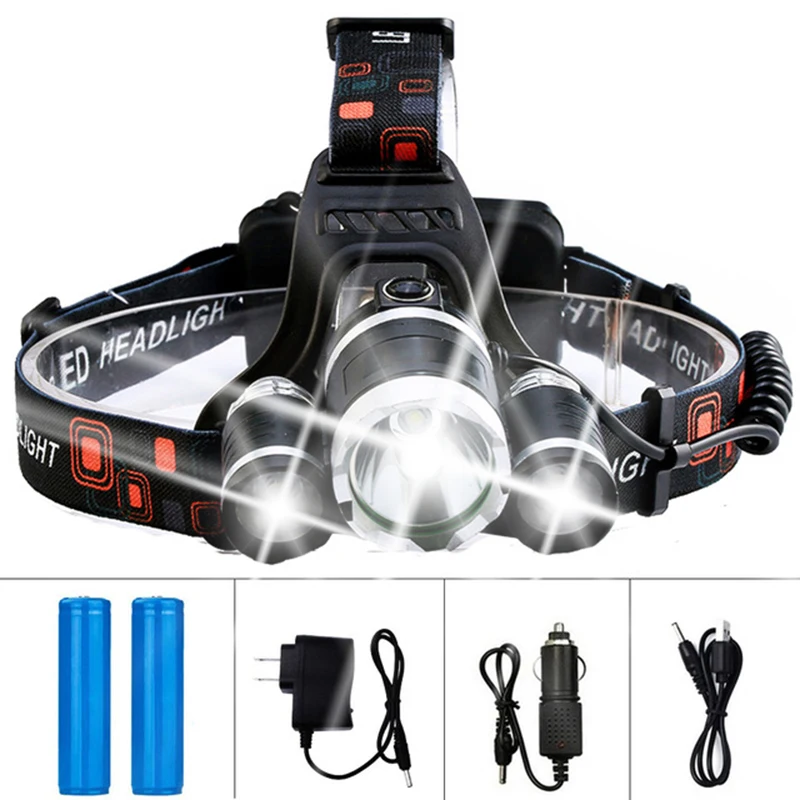 Dropshipping LED Headlamp Headlight Flashlight Rechargeable 3 R5 LED Hard Hat Headlight Battery Car Wall Charger for Camping