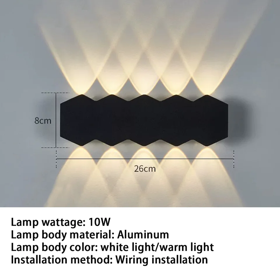 NONE LED-Wandleuchte für den Außenbereich, 2 W, 4 W, 6 W, 8 W, 10 W, AC85–265 V, nach oben und unten, weiß, schwarz, modernes Licht für Zuhause, Garten, Schlafzimmer, Flur 8
