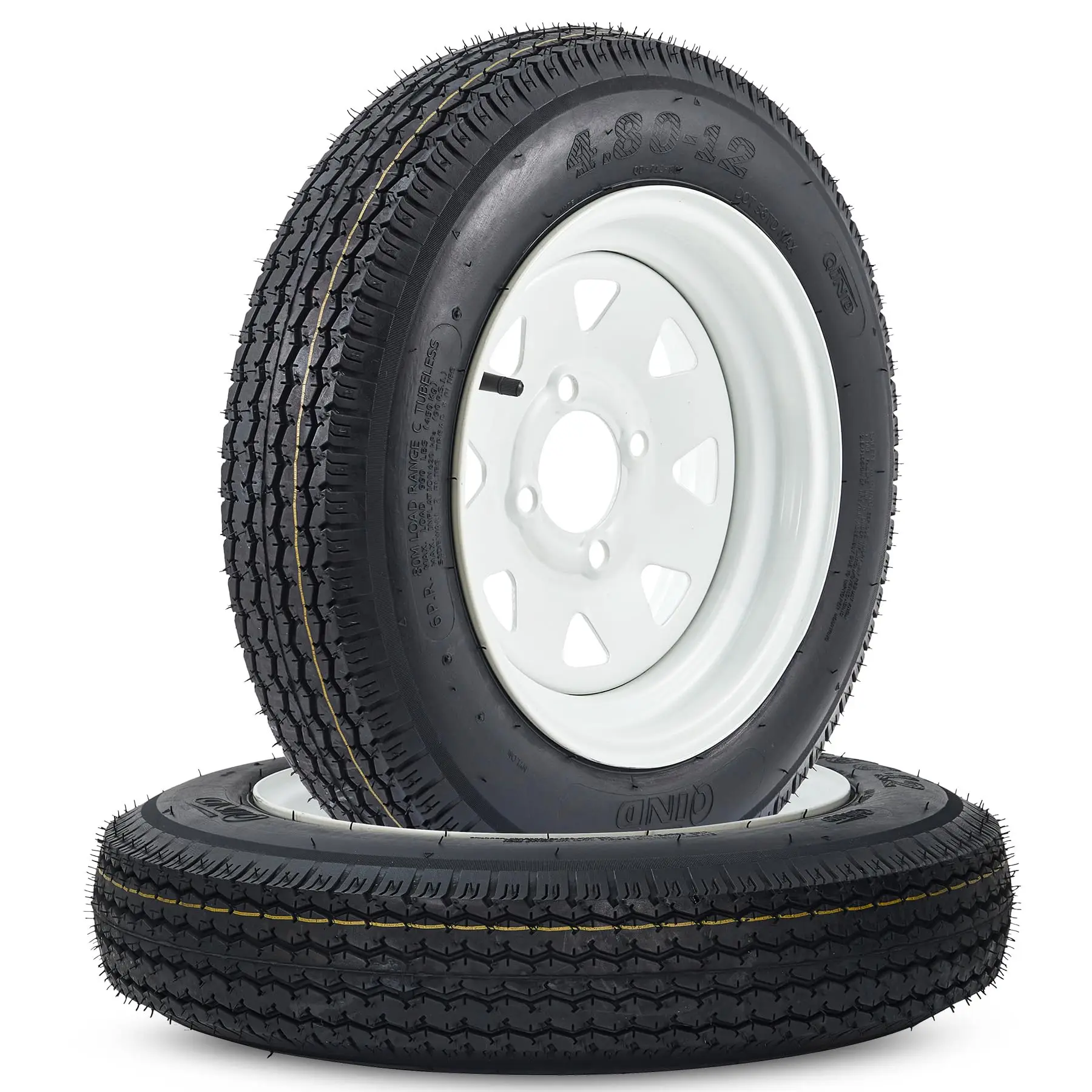 

2PCS 4.80-12 4.80x12 480-12 Trailer Tires with 12 inch Rims, 2 Pack 4.80 12 Tires 4 Lug on 4 inch, Center Bore 2.83", 6PR, Muti Function Lawn Mower Tire & Tractor Turf Tire & Boat Tire
