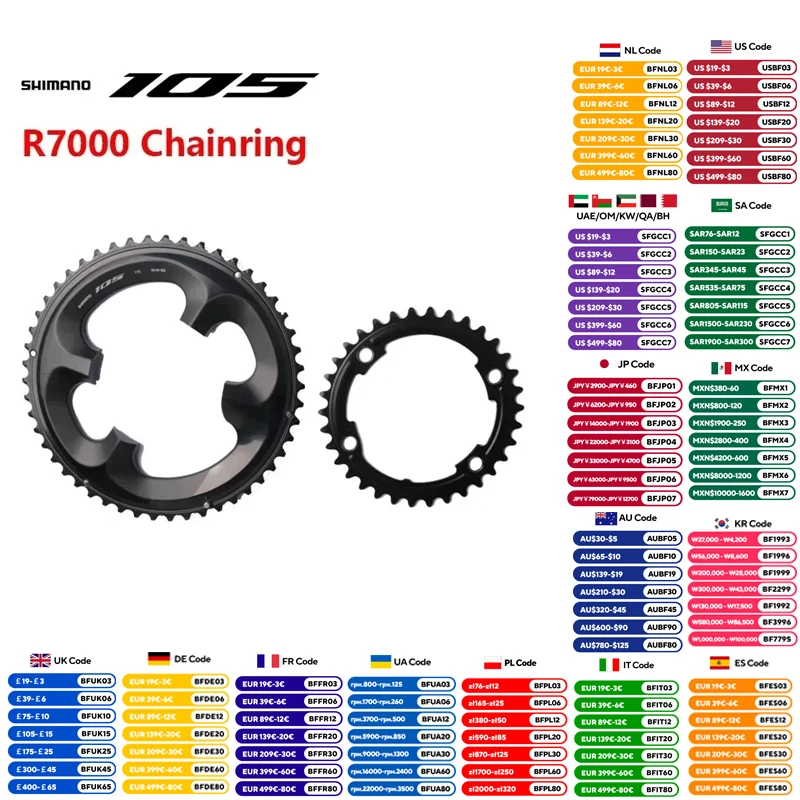 Shimano 105 R7000 Chainring Crankset Chainwheel 34T/36T/39T/50T/52T/53T/50-34T/52-36T/53-39T For Road Bike Original Shimano