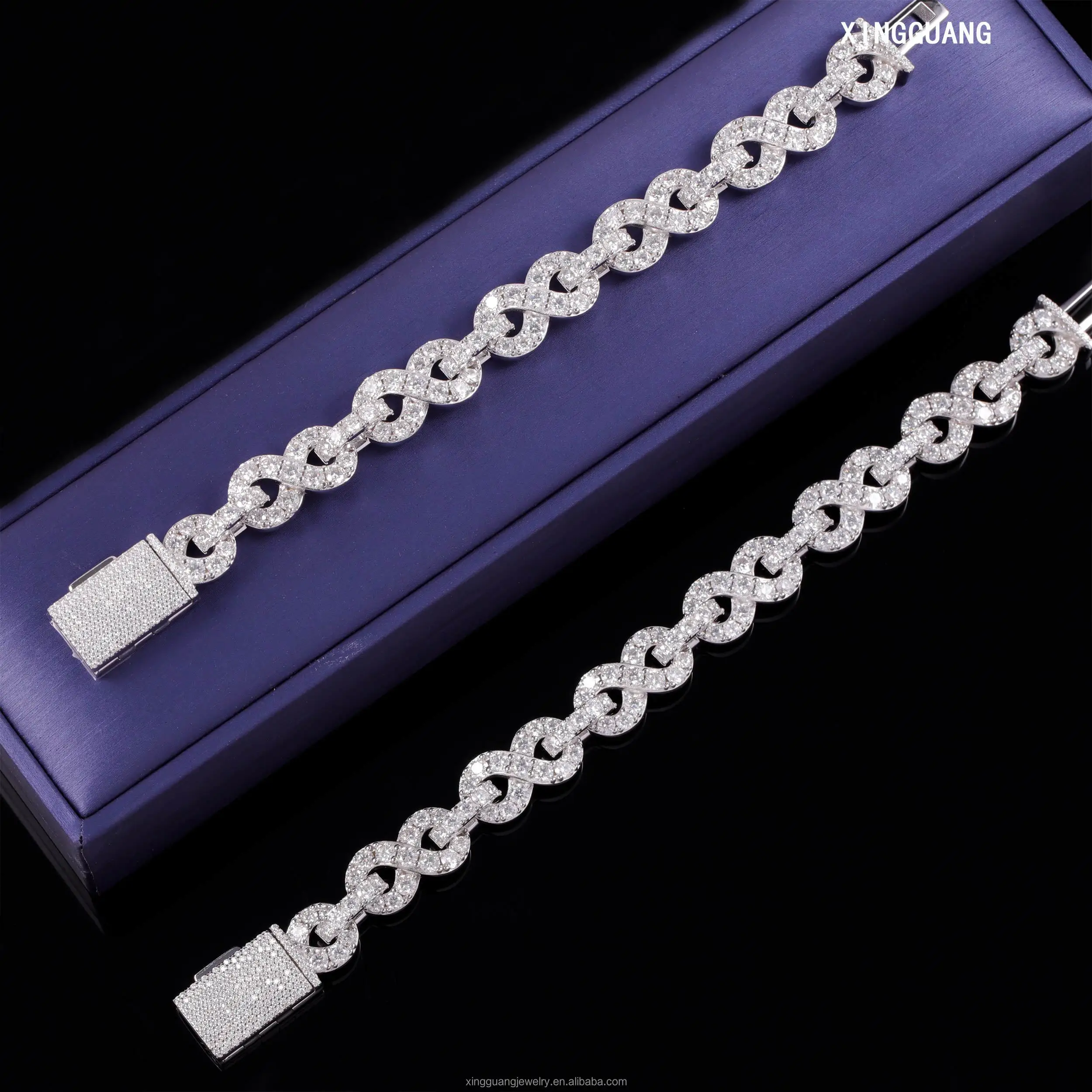 New Arrival 13mm Infinity Link Cuban Bracelet 925 Sterling Silver Men Hip Hop Bracelet VVS Moissanite Diamond Cuban Bracelet...