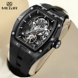 MEGIR Automatic Mechanical Fashion Watch for Men Silicone Strap Wateproof Luminous Tonneau Stereoscopic 3D Dial Wristwatch Male