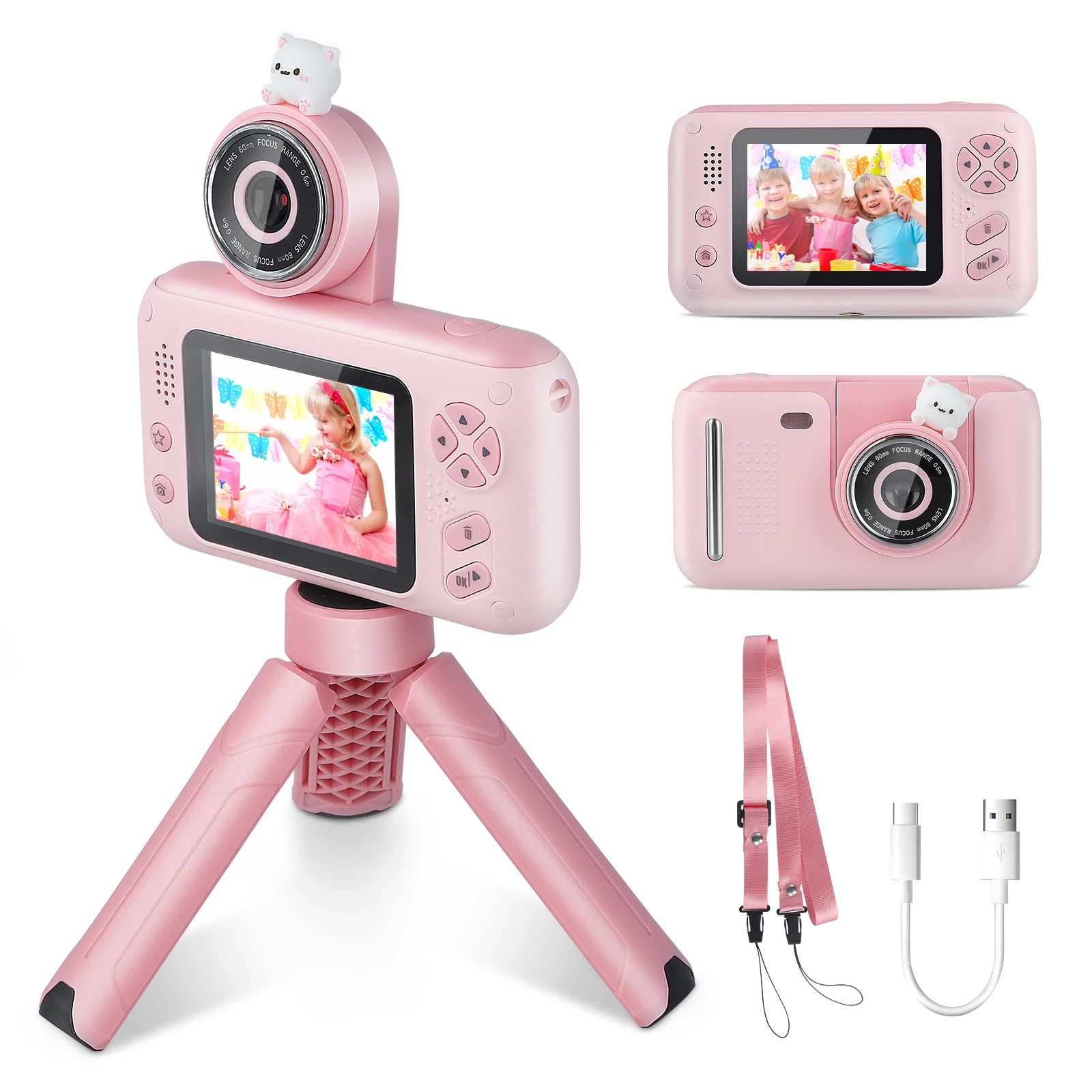 Cute Children Kids Camera Educational Toys Video Recorder Camera 2.4 Inch Ips HD Screen Child camera for Children Birthday Gift