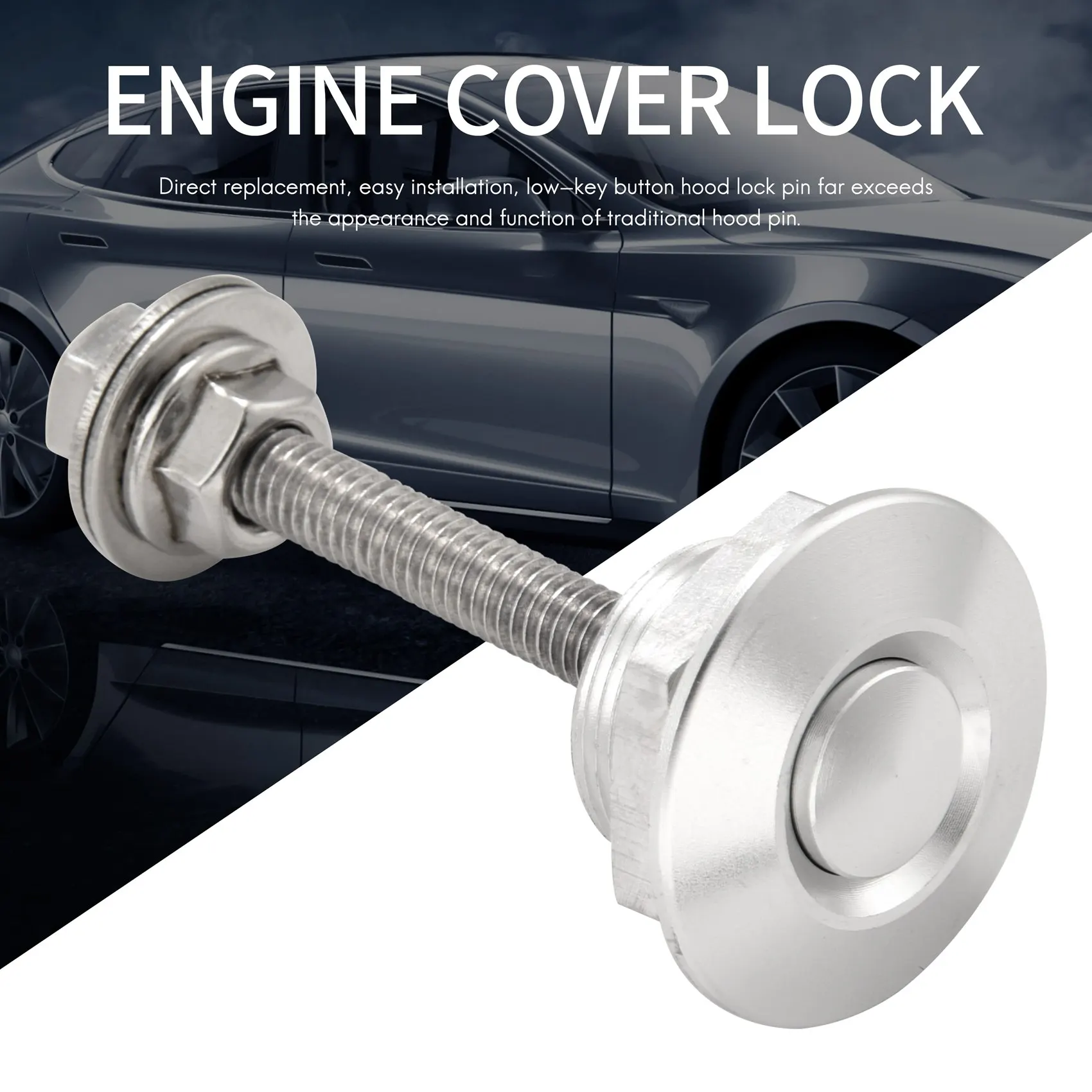 #31I Release Push Hood Latch,4 X Quick Release Push Hood Latch Button Car Pin Bonnet Lock Silver (Silver)