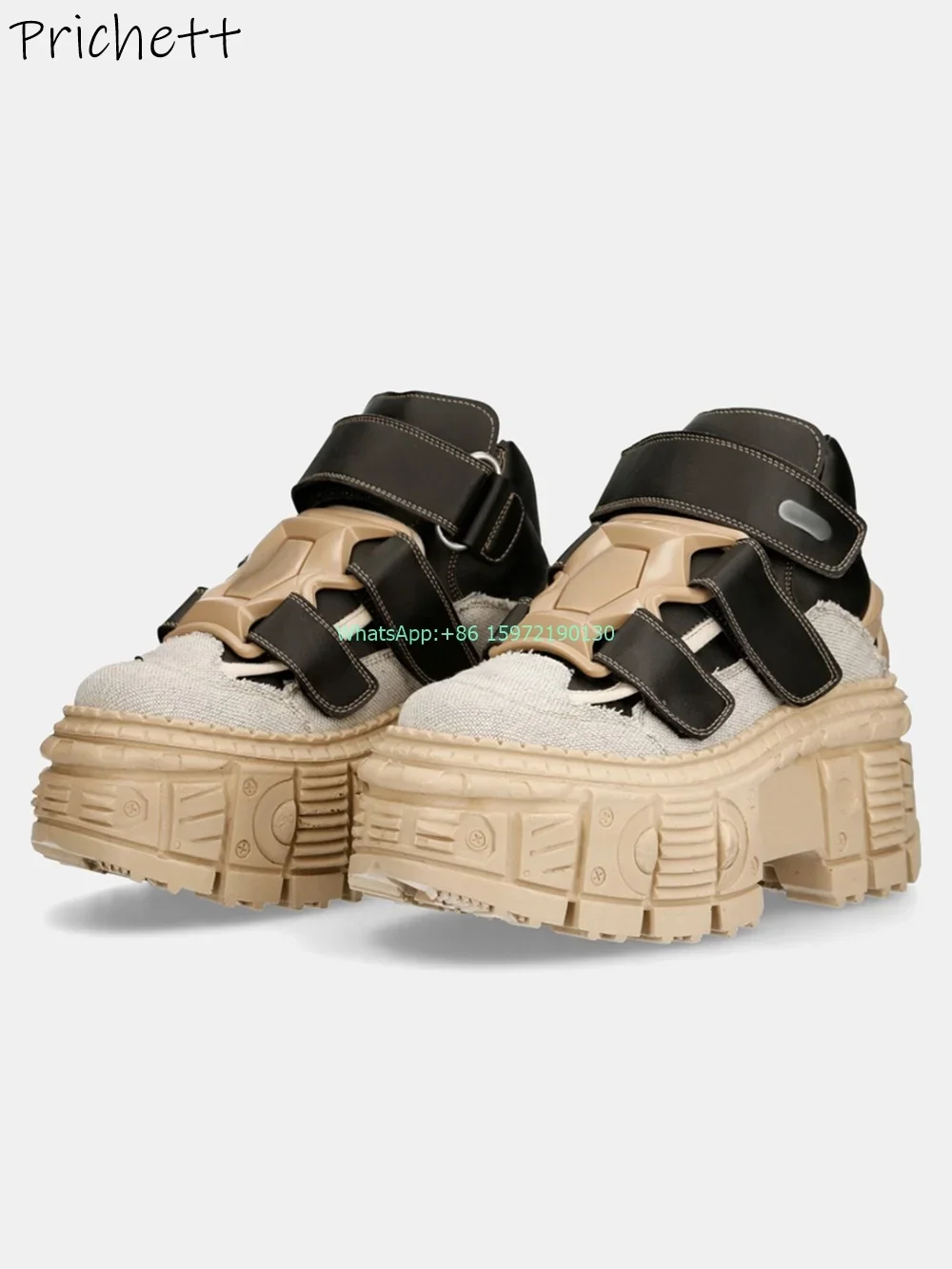 سميكة سوليد مختلط اللون مضخات جولة اصبع القدم منصة زخرفة المعادن الكاكي حذاء أسود موضة ريترو الظلام فاسق زيادة الأحذية