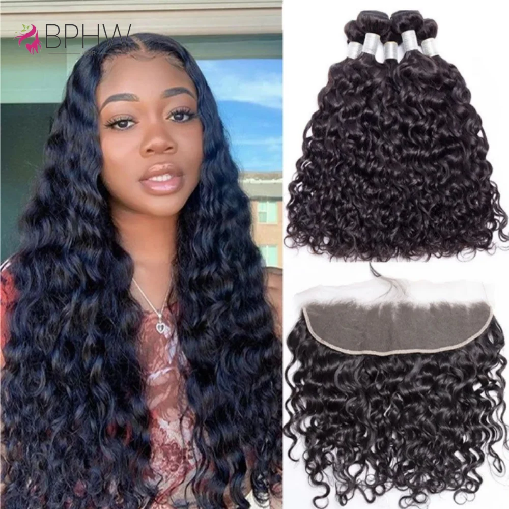 

Water Wave Bundles with Frontal Peruvian Deep Hair Weave Bundles with Closure HD Transparent Lace Closure And Bundle Human Hair