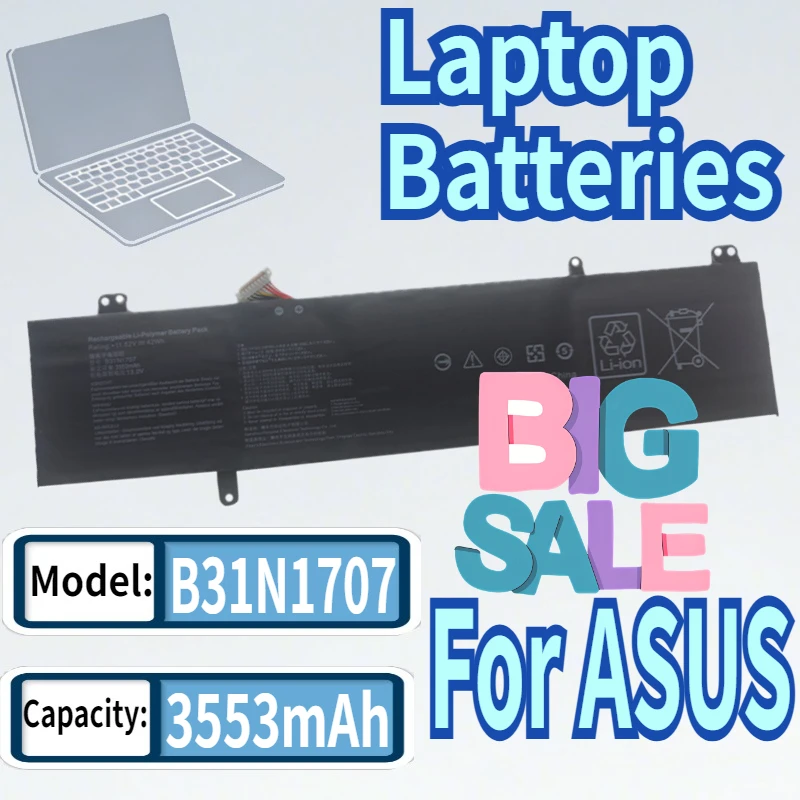 

B31N1707 Laptop Battery For ASUS S4100V S4200UF S4100VN X411UA S4200U X411UF X411UQ 11.52V 3553mAh