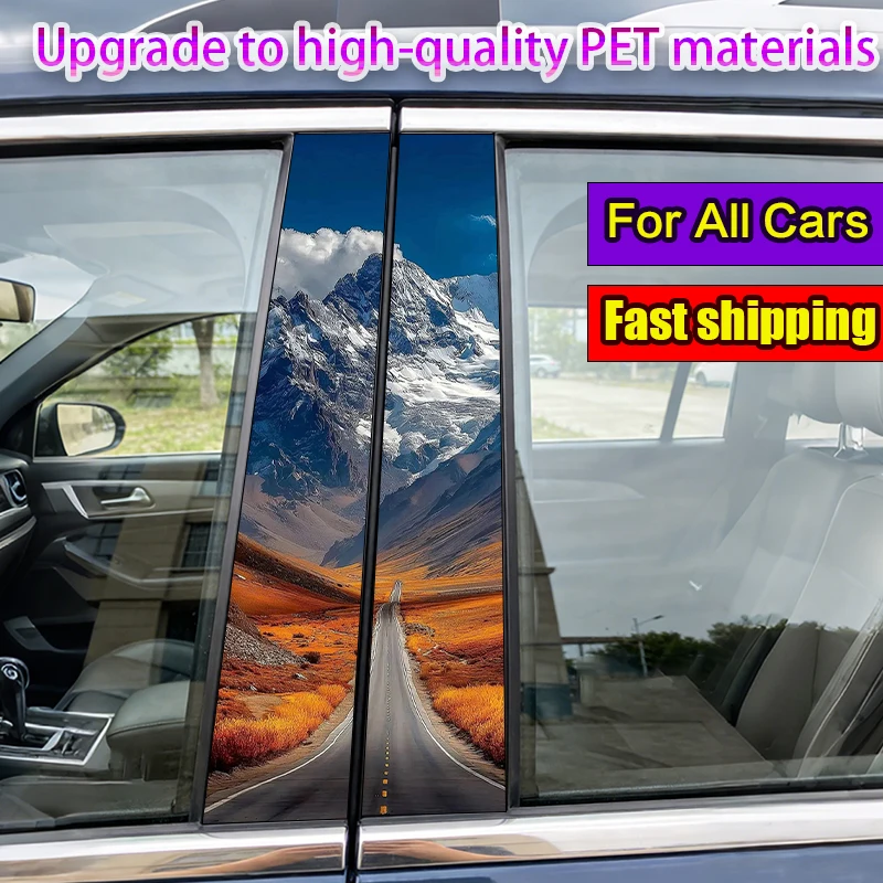 

2pcs Snow Mountain Road Car Sticker Self-Adhesive B-Pillar Decorative Vinyl Sticker for Cars