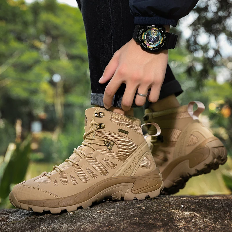 Zapatos de exterior de alta calidad para hombre, calzado de combate del Ejército, resistente al desgaste, suela gruesa, entrenamiento de senderismo, desierto