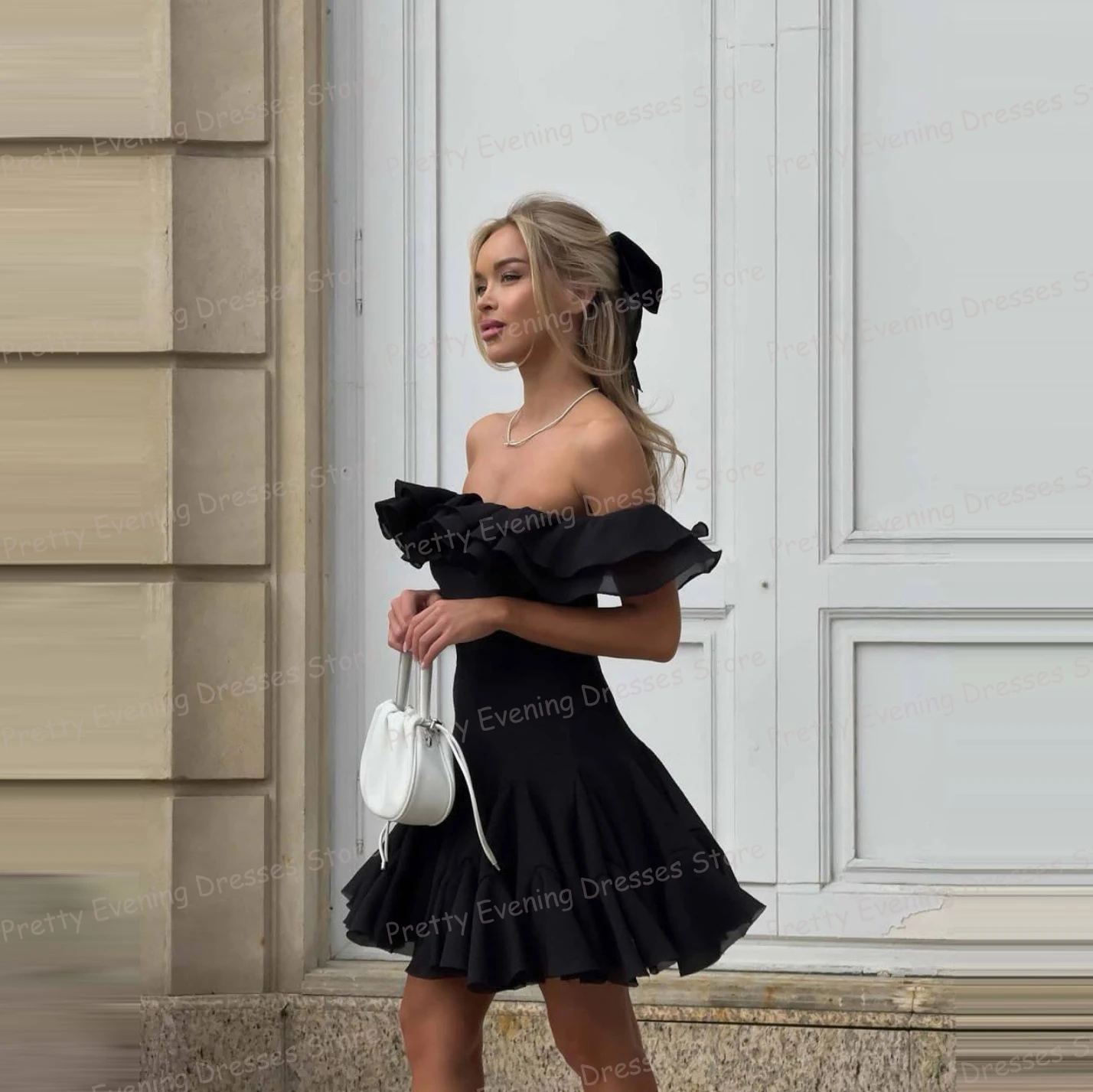 

Simple Black Short Cocktail Dresses A Line Woman's Sexy Off Shoulder Party Prom Gowns Graduation Vestidos De Noche Customized