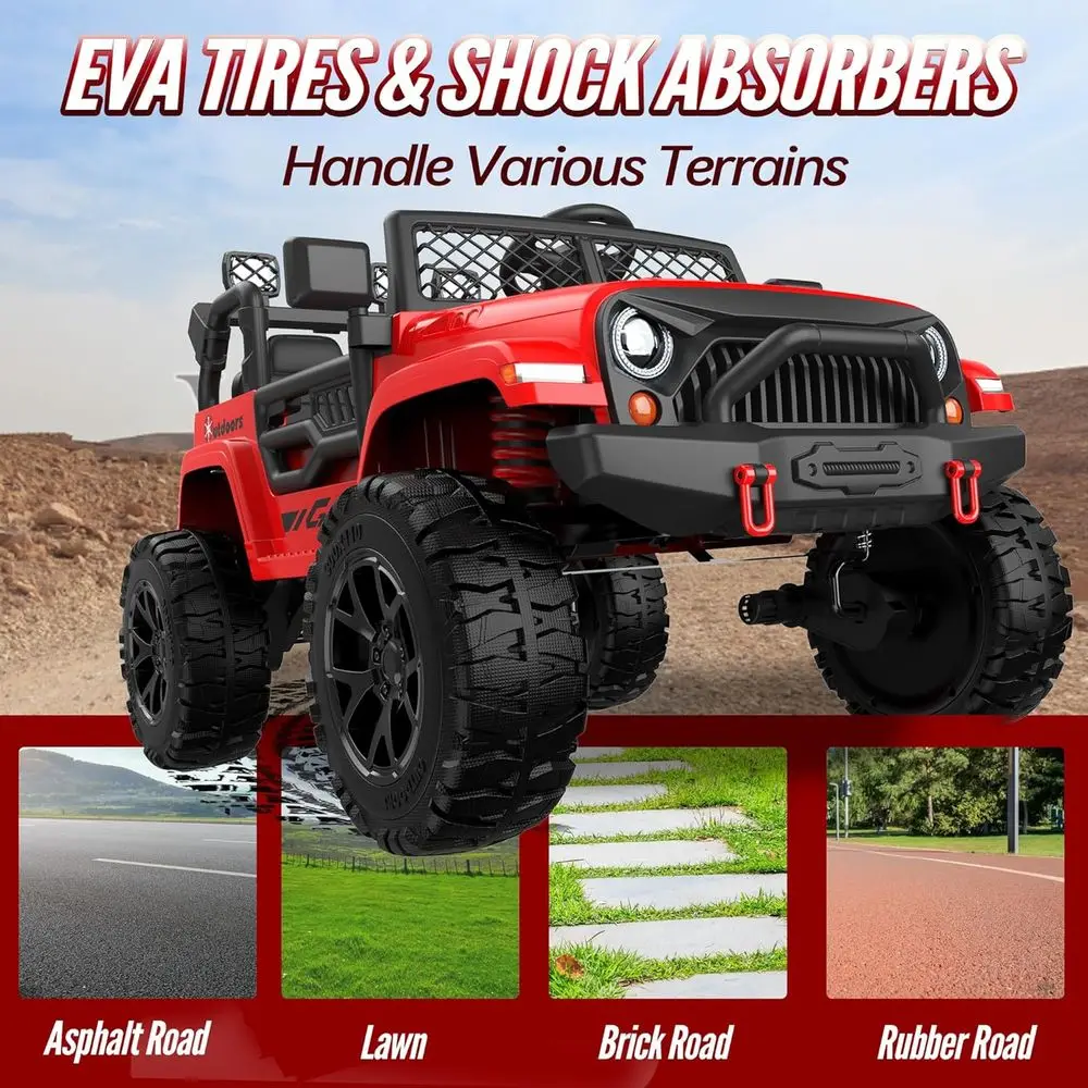 2 Seater Ride On Car for Kids, EVA Tires, 24V 4WD Electric Car w/Remote Control, Bluetooth, LED Lights, Ride On Truck for Boys a