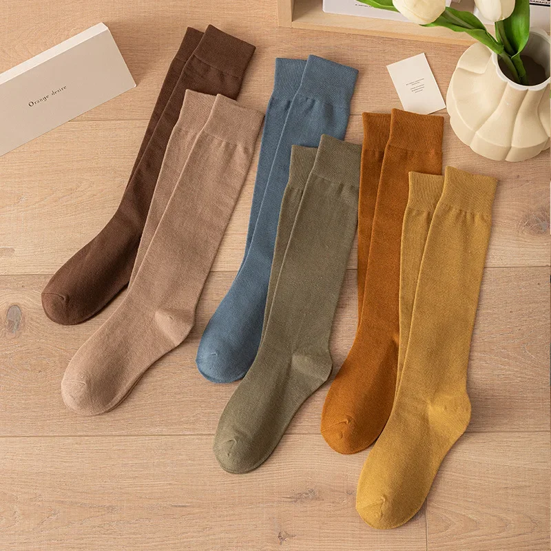 Women's Cotton Knee High Socks Sexy Jk Long Socks Black White Solid Calf Socks Japanese Korean Fashion Winter Warm Soft Slimming