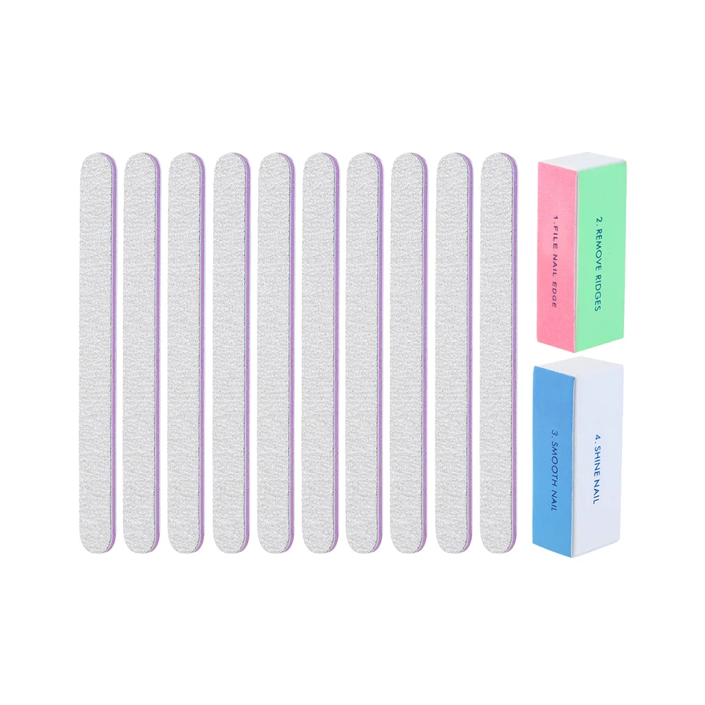 2pcs Nail Shiner Buffer 4 Ways Polish Sanding File Block Manicure & 10pcs Double Sided Nail Files Board