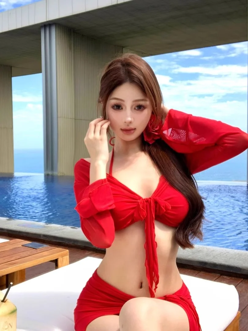 

Sexy Retro Long Sleeve Swimsuit Set for Women Bathing Suit Cover up White Enhancing Vacation Hot Spring Thermal Spa Wear