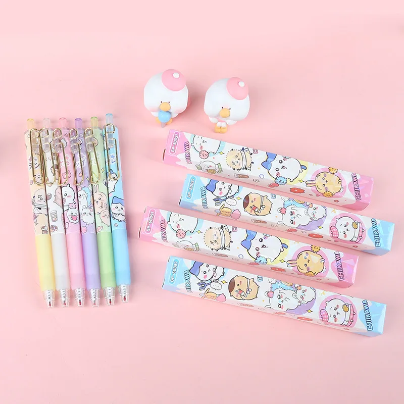 6pcs Chiikawa Gel Pens Kawaii Anime Japanese Stationery School Supplies Wholesale Cute Things Children Gifts School Items Show