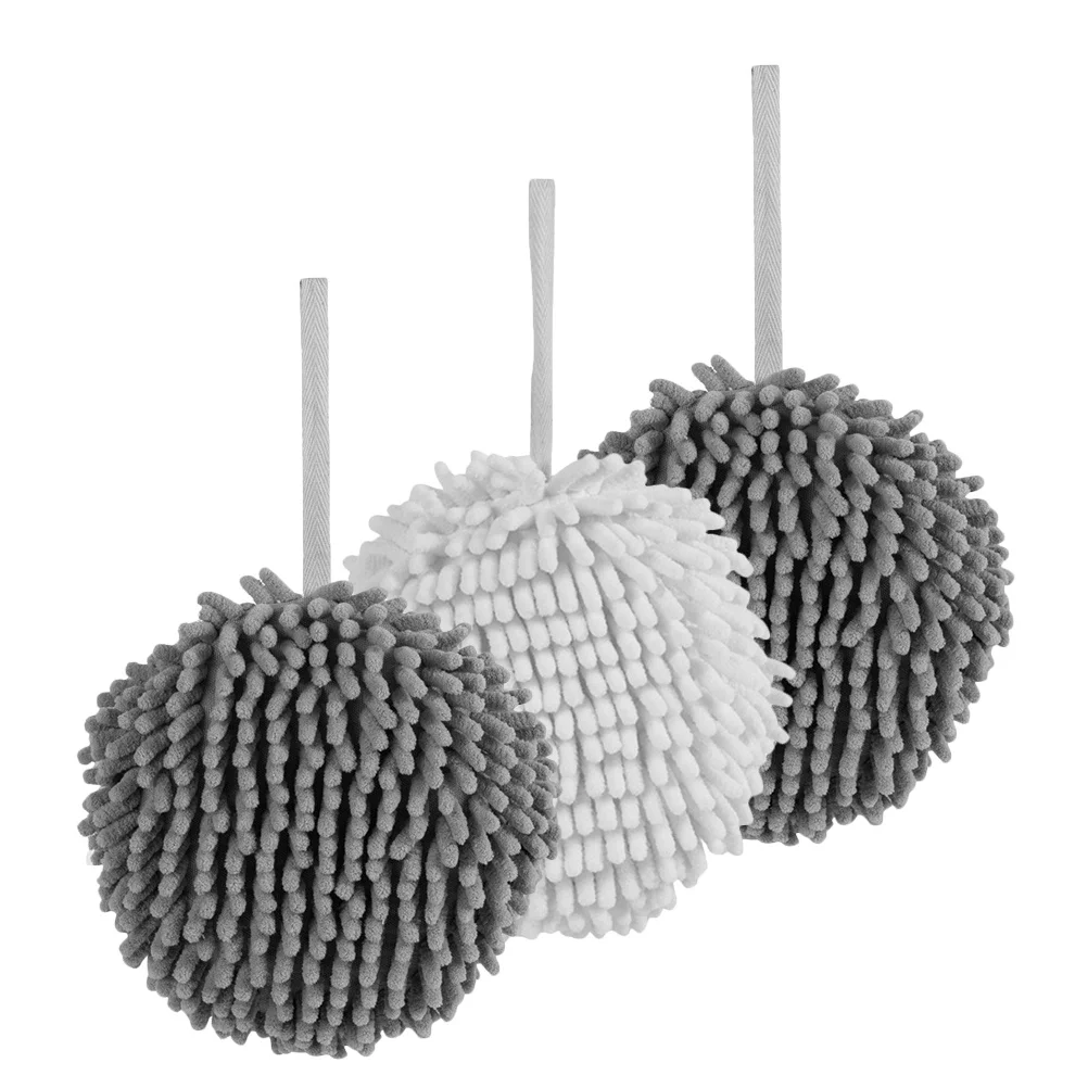 

3Pcs Chenille Hanging Absorbent Hand Towels Quick-Drying Kitchen Bathroom Wall Hanging Super Soft Ball Towels Fuzzy Ball Towel