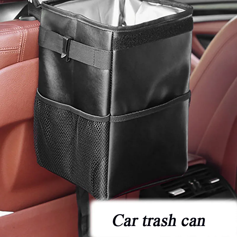 Car Multifunctional Seat Organizer Collapsible Waterproof And Insulated Car Seat Back Storage Bag Closeable Trash Can Bin Dump