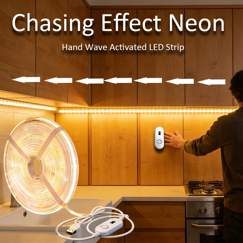 USB Powered Motion Sensor Neon LED Strip Automatic Activated Light for Kitchen Cabinet