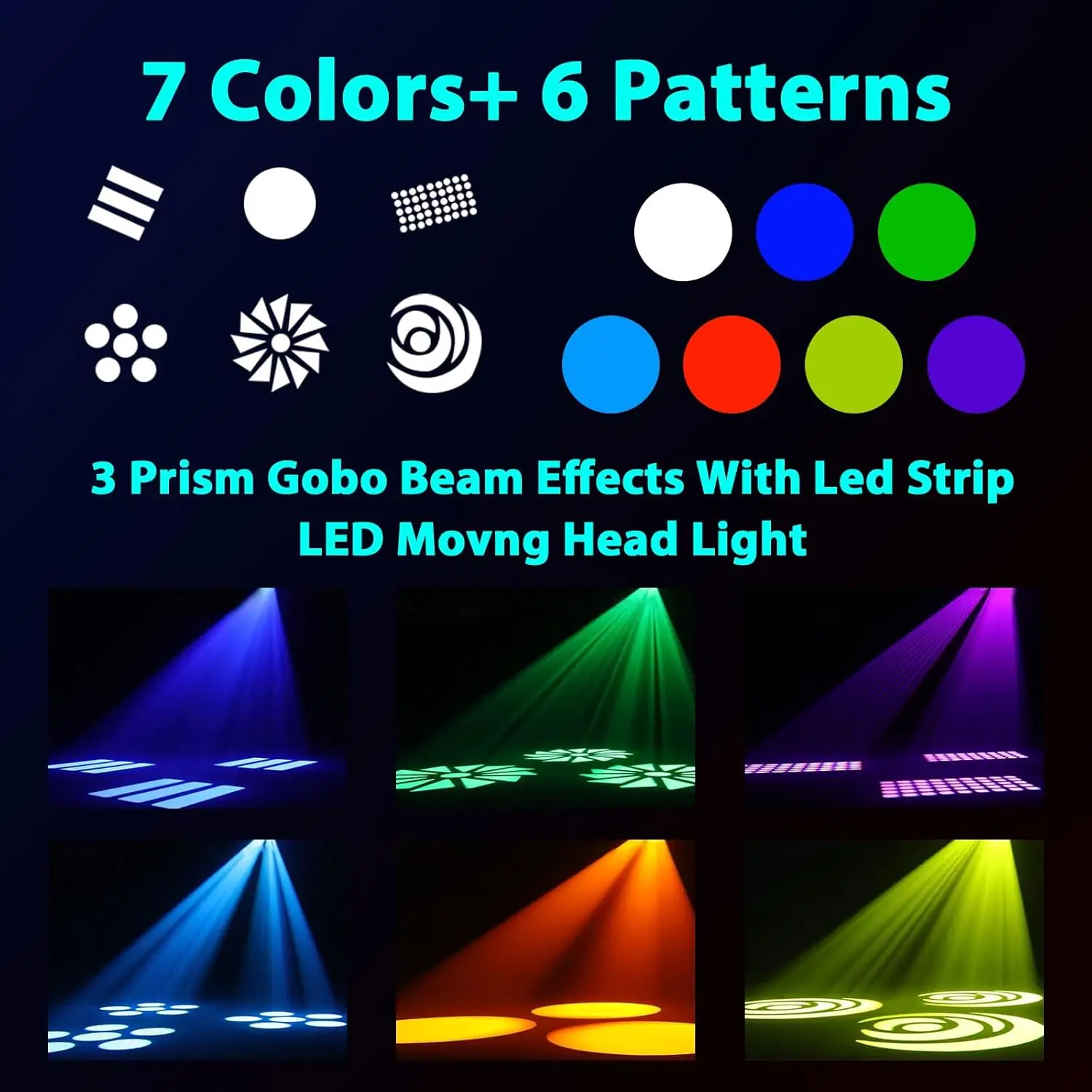 150W   Head Light  Lights Stage Lighting with 6  7 Colors 3 Prism  Cycle Strip by  and Sound Activated Con