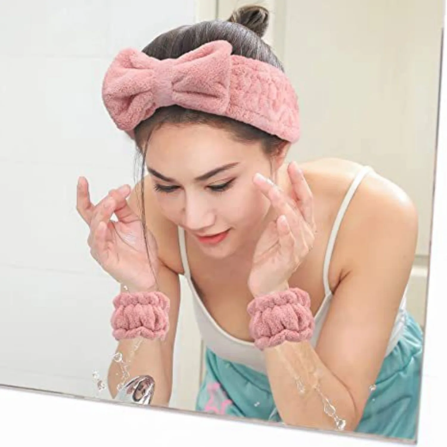 3Pcs/Set Of Toiletry And Makeup Headband Wrist Strap Women's Bracelet Scrunchie Striped Plaid Plush Face Wash Home headband