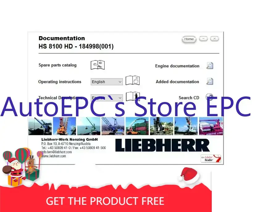 

AutoEPC Liebherr Crane HS HSG Руководство по эксплуатации Каталог запасных частей Техническая информация DVD