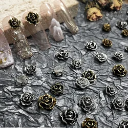 20Pcs Alloy Retro Camellia Rose Nails Art Charms 3D Diablo Punk Black Metal Flowers Parts Nails Decoration Manicure Accessoires