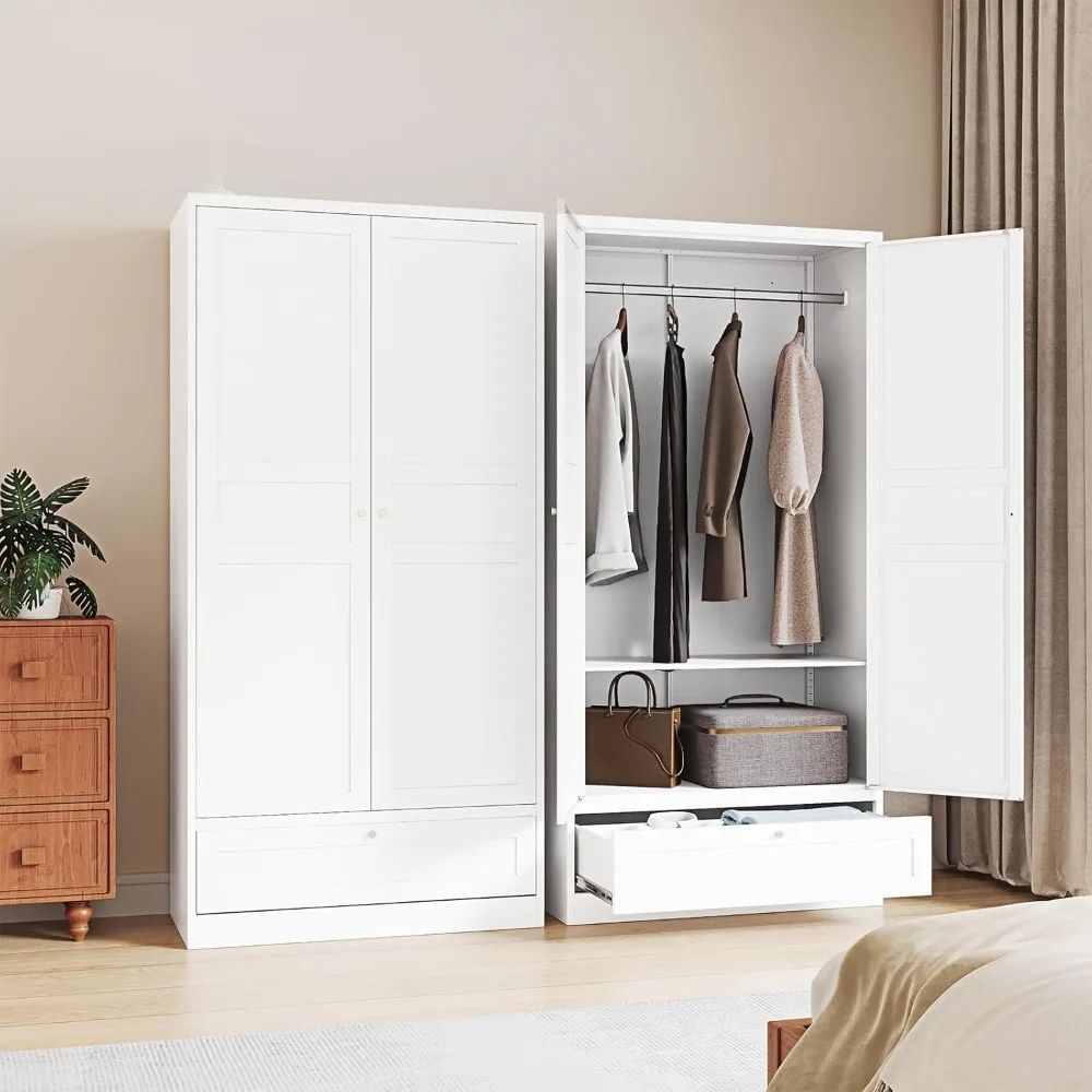 

Metal Armoire Wardrobe Closet,72" Tall Wardrobe Cabinet with Drawer,2 Doors Armoire Storage Closet with Adjustable Shelves and H