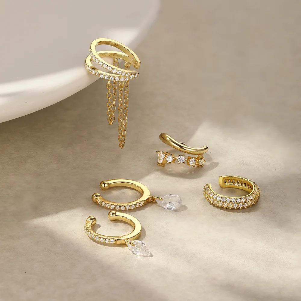 

AIDE 1PC 925 Sterling Silver Lucky Red Koi Piercing Earring For Women Geometric Chain Zircon Ear Bone Jewelry Stud Earrings Fine