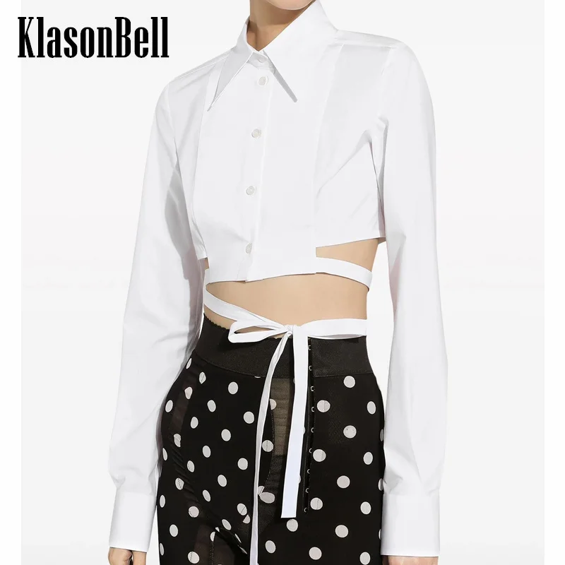 

8.2 KlasonBell Women Personality Fashion Lace-up Bandage Criss-Cross Sexy Crop Top Blouse Lapel Single Breasted Shirt