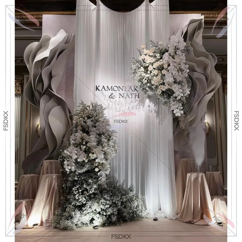 

White Exquisite Acrylic Floral Bridal Backdrop Wedding Stage Backdrop Panel for Wedding Party Event Decorations