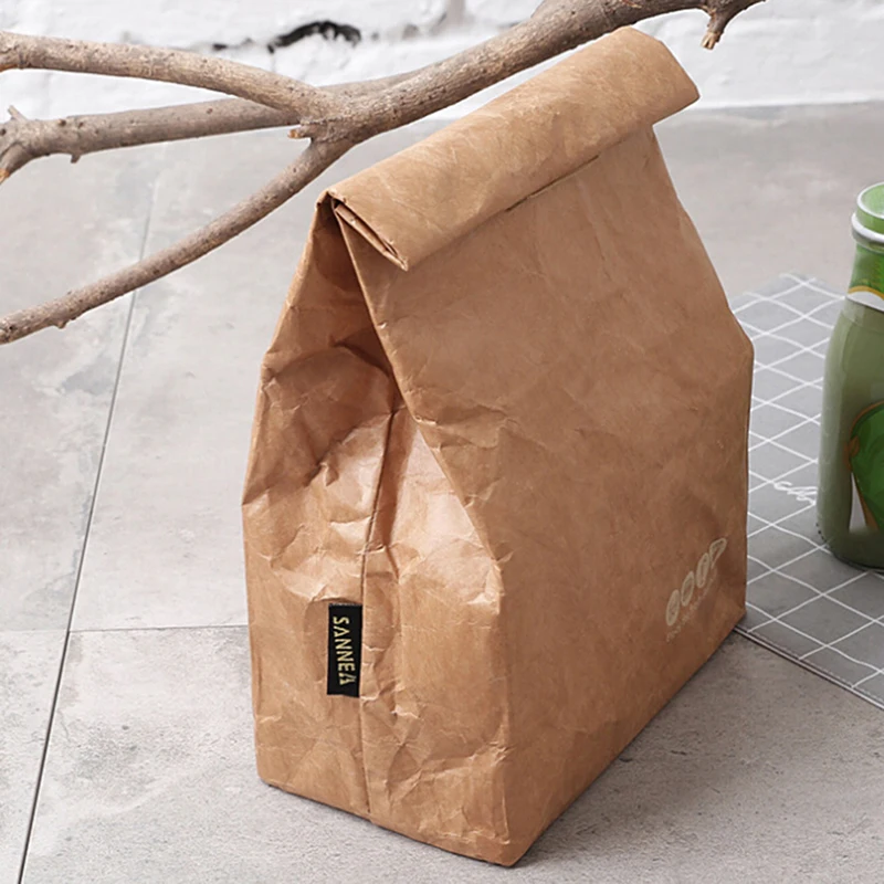 1PC Kraft Paper Brown Lunch Bag Reusable Durable Insulated Thermal Bag Magnetic Buckle Picnic Container Bag