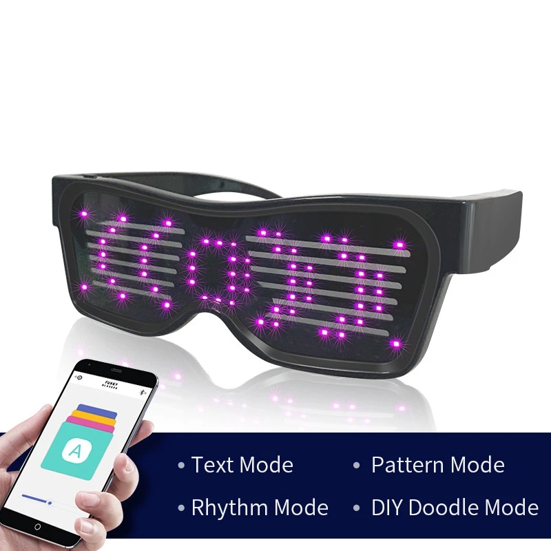 App Control Bluetooth LED Luminous Glasses USB Charge Halloween Glowing Christmas Party Flashing Light Glow Sunglasses Glass