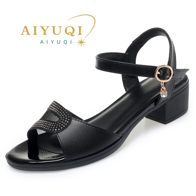 AIYUQI Women Sandals 2024 Summer New Fashion Mid Heel Women Sandals Non Slip Large Size Casual Women Dress Sandals