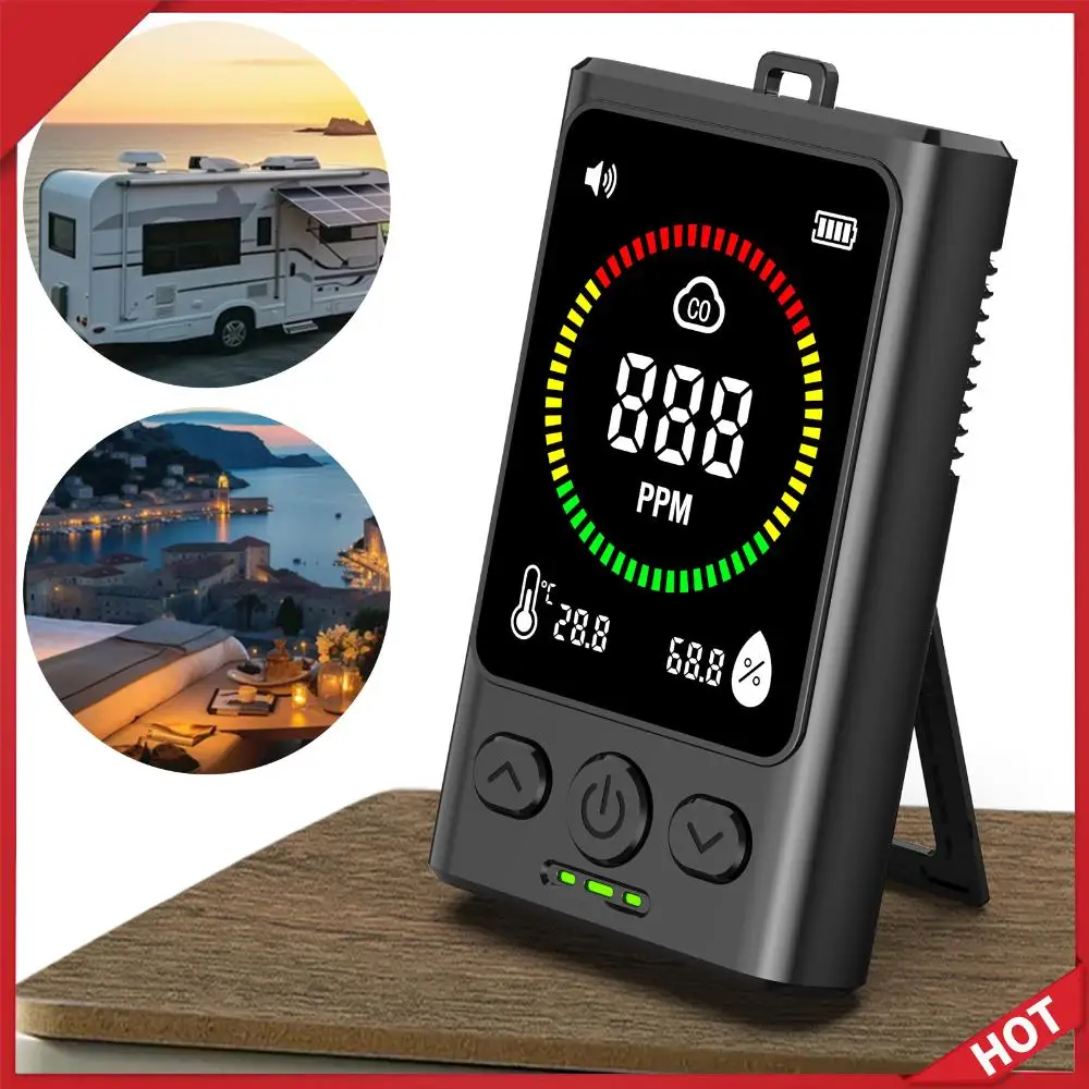 

3-in-1 Carbon Monoxide Detector Rechargeable Temp Humidity Monitor CO Alarm Detector for Home Travel Hotel Indoor