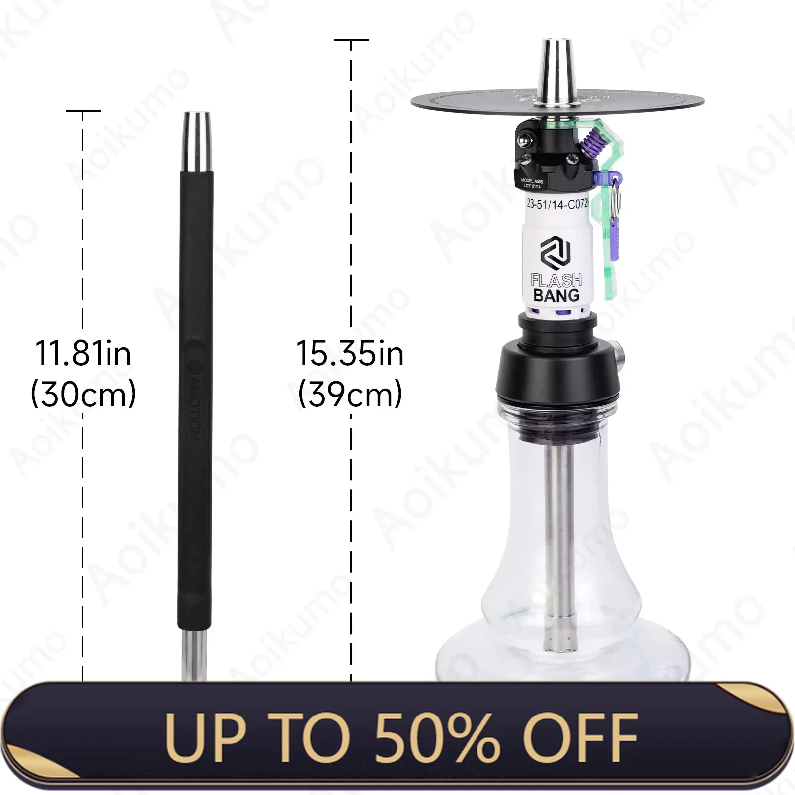 Amotion Flash Bang Hookah Shisha Set with Glass Bottle Single Pipe