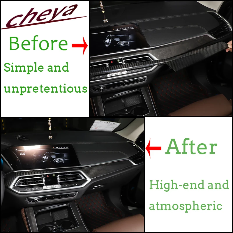 لسيارات BMW X5 X6 G05 G06 2019-2022 LHD ألياف الكربون الحقيقية لوحة سيارة غطاء لوحة مزخرفة الملحقات الداخلية 2 قطعة #3