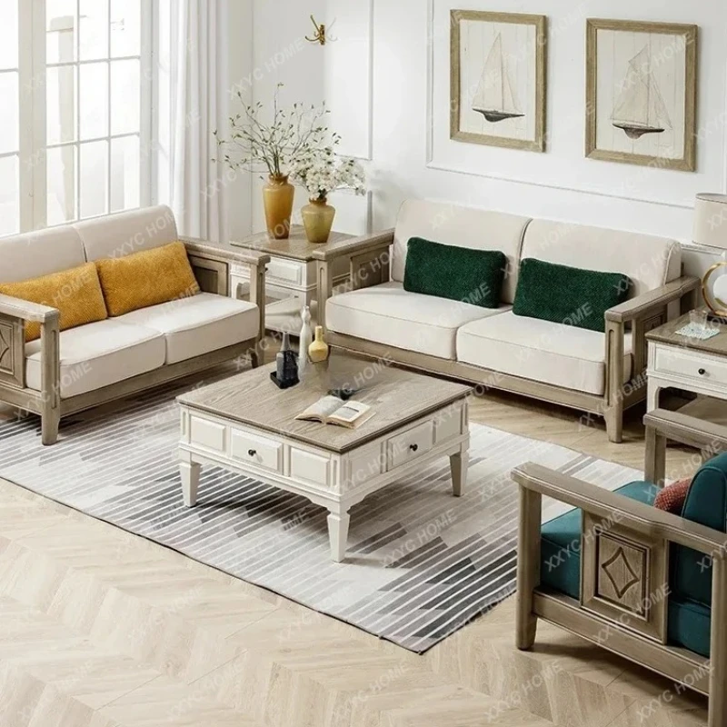X-S Square Coffee Table Mediterranean Pure Solid Wood Small Apartment Living Room Retro Coffee Tea Table HG