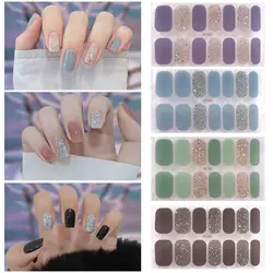 14Tips Glittering Gel Nail Stickers Self-Adhesive Foil Gel Nail Polish Strips Simple French Manicure Decal DIY NAil Art Making
