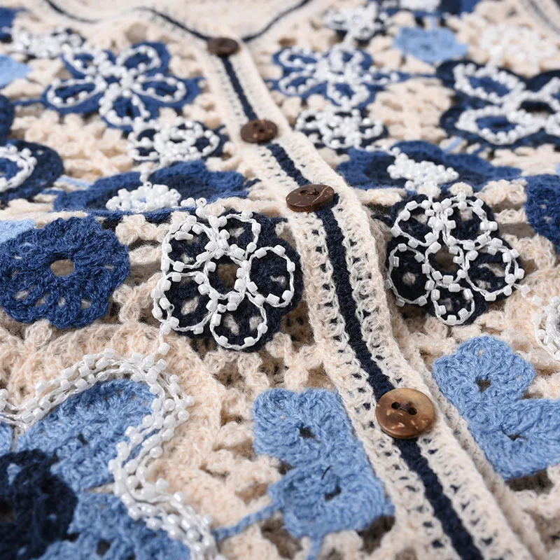 Chaleco de ganchillo con margaritas para mujer, sin mangas, con botones, suéter de punto abierto, Top de verano para adolescente, traje de vacaciones bohemio