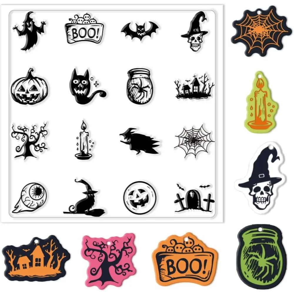 Halloween Polymer Clay Texture Sheets Silicone Texture Stamp Ghosts Skulls Clay Texture Mat Clay Modeling Pattern Pad Texture