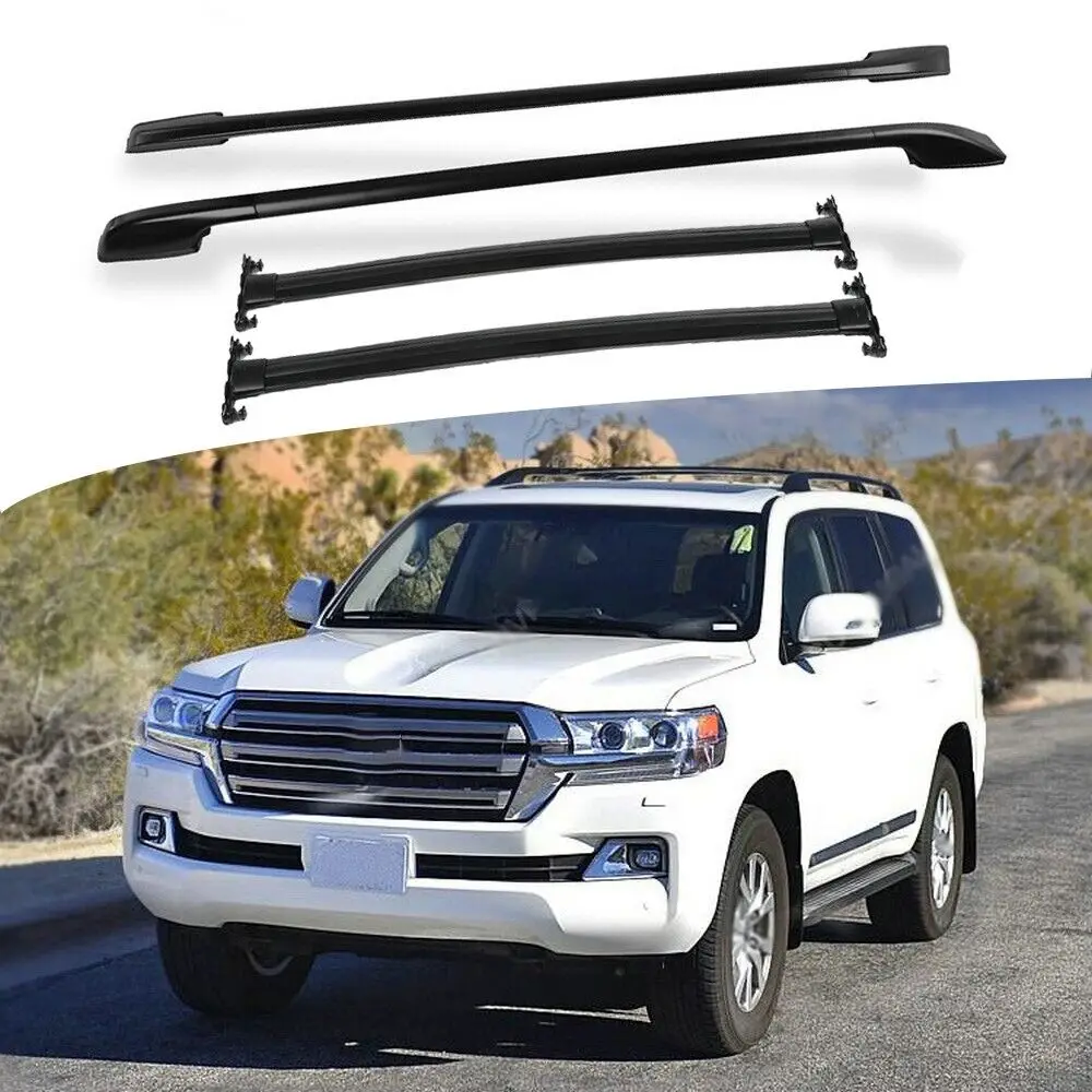 

2PC Roof Rails +2PC Cross Bars Fits For Land Cruiser J200 LC200 2008-2021 Black