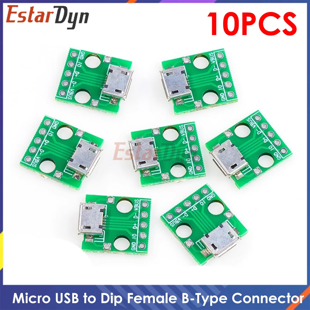 10pcs Micro USB Type B 5Pin Female to DIP Adapter Converter Board PCB Module for Breadboard DIY Prototyping